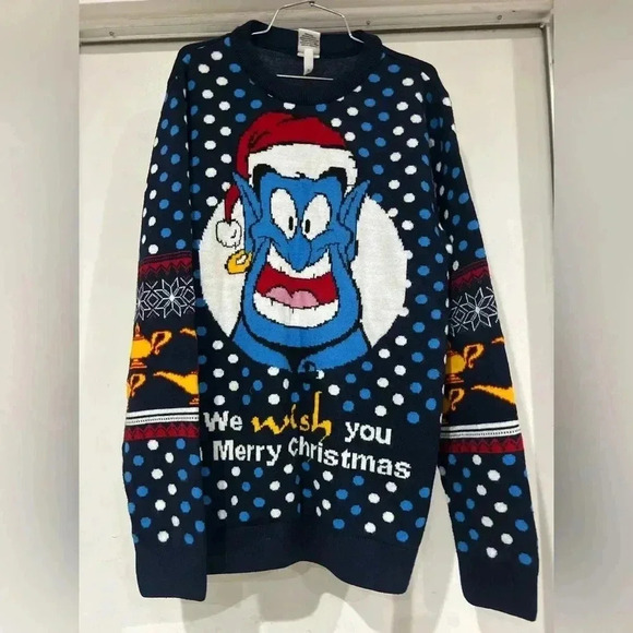 Aladdin Genie Christmas sweater jumper Xmas by Merchoid Size L like new - Picture 1 of 7